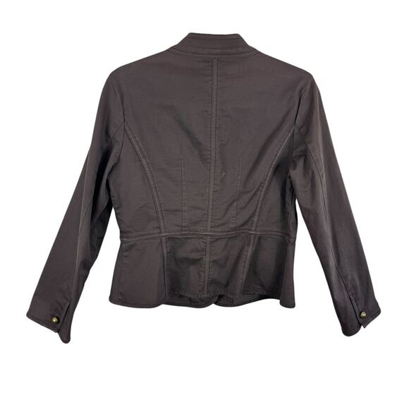 Talbots Stretch Vintage Brown Cotton Military Style Gold Button Up Jacket Sz 10P - Picture 2 of 4